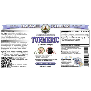 Turmeric (Curcuma Longa) Certified Organic Dried rhizome Veterinary Natural Alcohol-FREE Liquid Extract, Pet Herbal Supplement